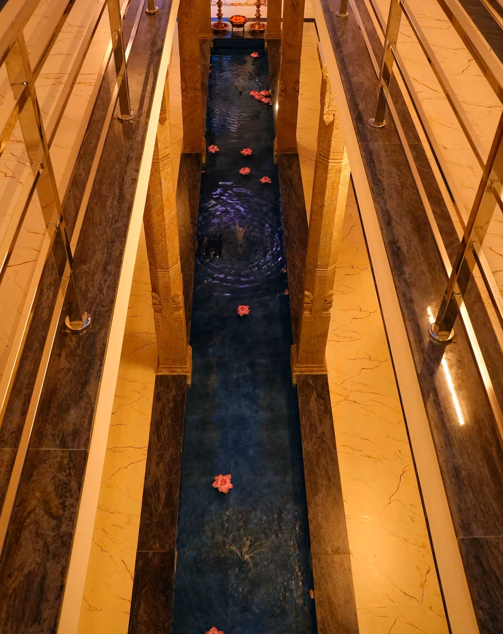 The blue courtyard at Aranya viewed from above